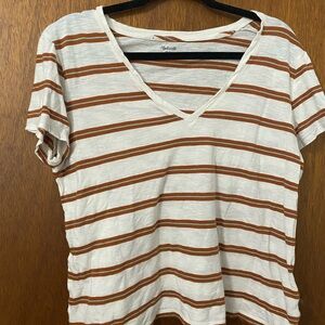 Madewell Short Sleeve Striped Tee - Cream and Brown